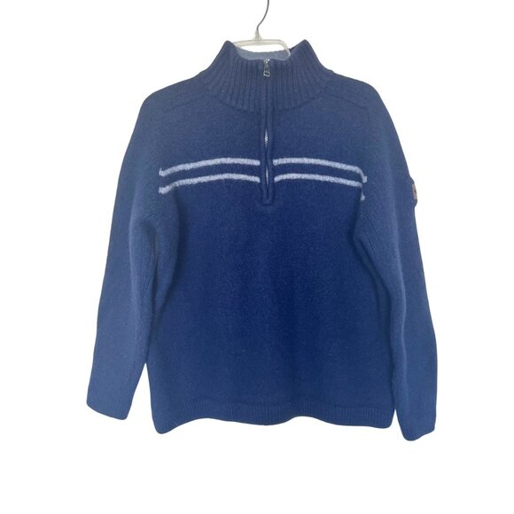 The North Face Mens Half-Zip Wool Sweater XXL Blue Striped Design Logo Patch - Picture 1 of 10